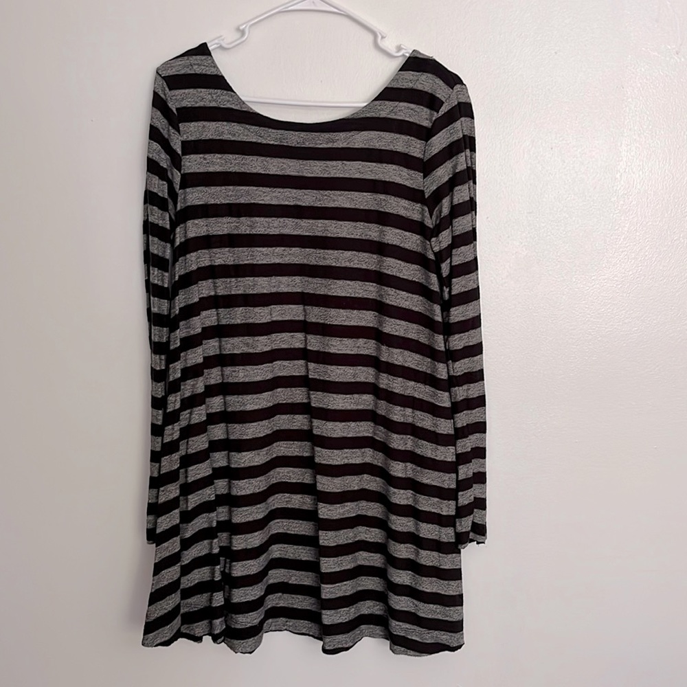 Free People Black and Grey Striped Long Sleeved Beach Dress with Low Back